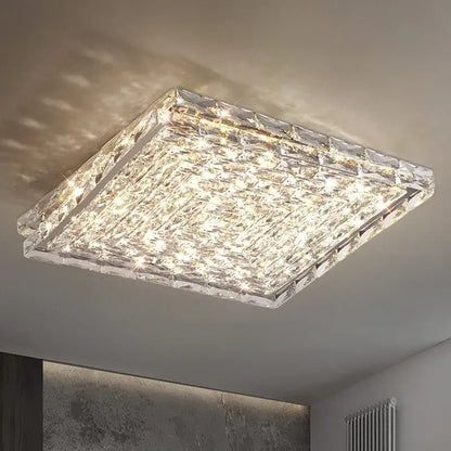 Square decorbites crystal ceiling lamp with modern faceted design and embedded LED lights for indoor lighting