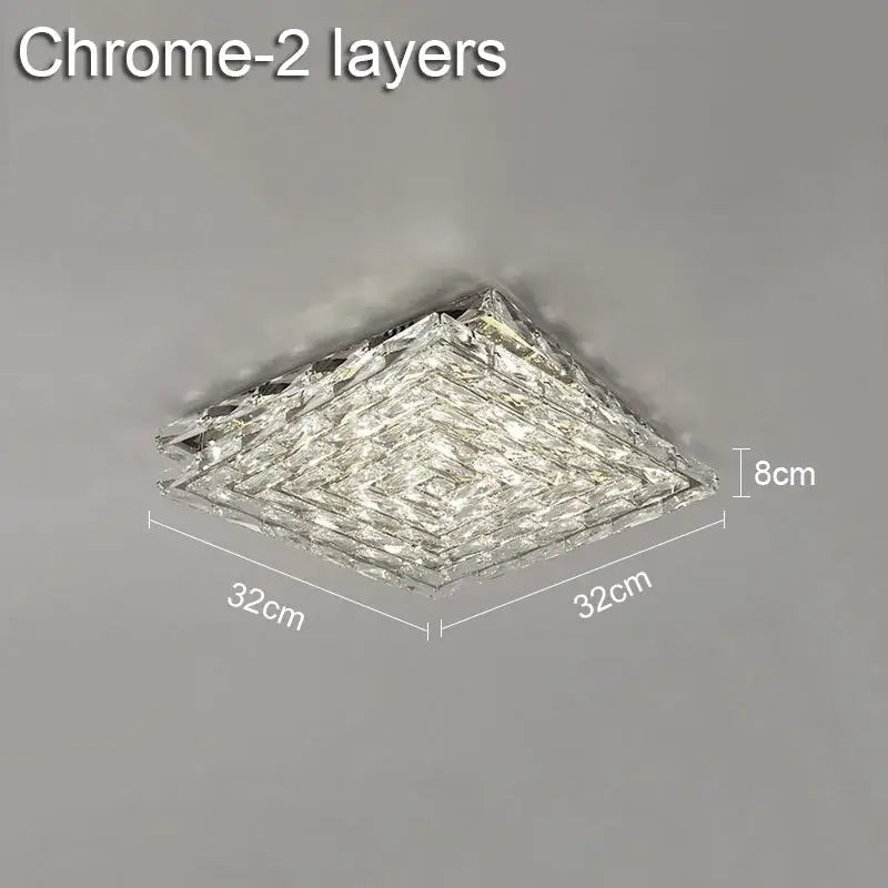 A modern square chrome decorbites crystal ceiling lamp with layered crystals ideal for living room lighting