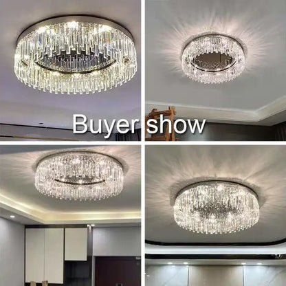 DecorBites™ crystal ceiling lamp with circular design clear glass prisms and metallic accents for modern indoor lighting