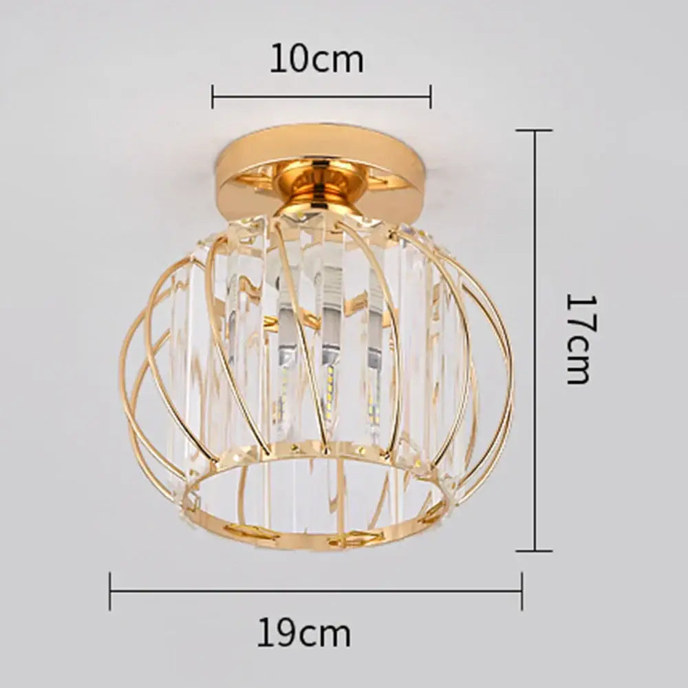 Gold-toned DecorBites crystal ceiling lamp with spherical cage design and vertical glass rods for elegant home decor