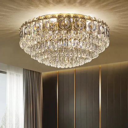 Decorbites™ crystal ceiling lamp with gold tone and cascading crystal droplets for living room and bedroom lighting