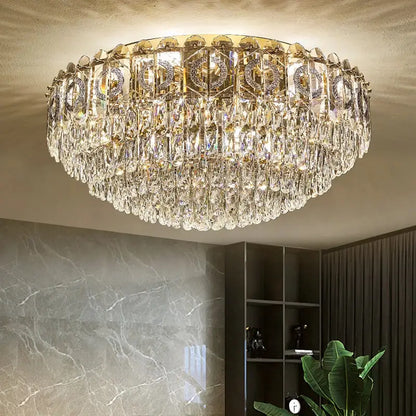 Decorbites™ crystal ceiling lamp with gold tone and cascading clear crystal droplets for living room and bedroom lighting