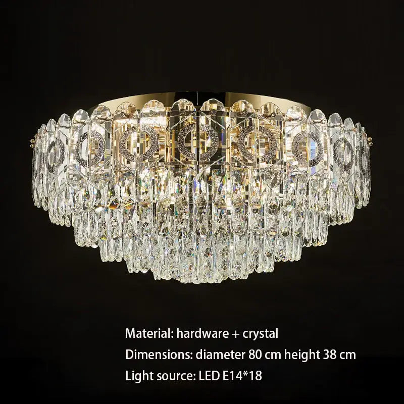 DecorBites™ crystal ceiling lamp with cascading clear crystal prisms and gold-toned hardware for living room lighting