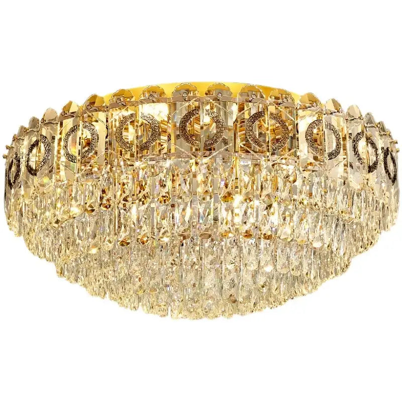 Decorbites™ crystal ceiling lamp with gold-toned metal and cascading clear faceted crystals for living room lighting