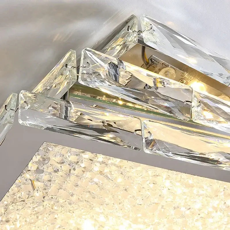 DecorBites crystal ceiling lamp with tiered faceted clear glass prisms and nordic gold finish for bedroom and office