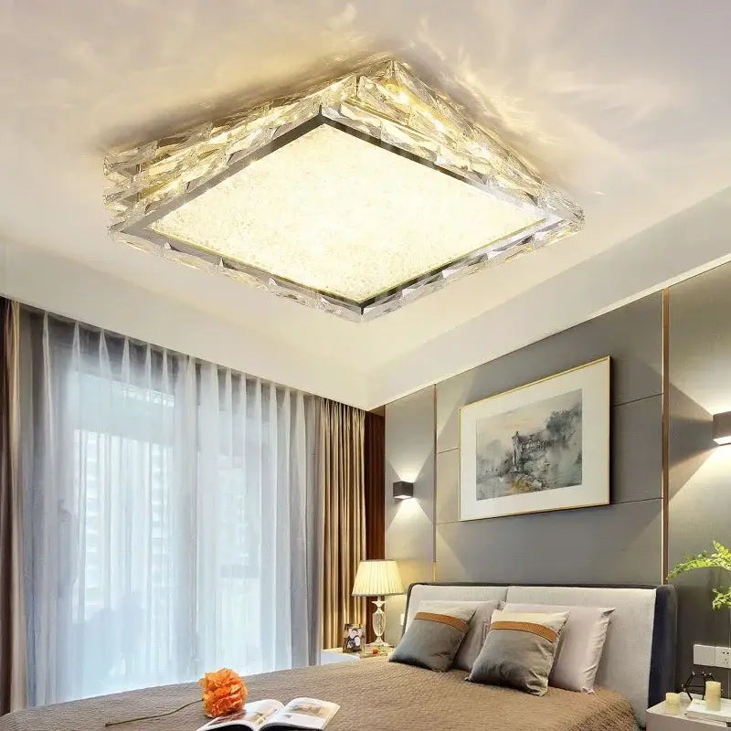 Decorbites crystal ceiling lamp with a textured translucent crystal frame and warm nordic gold led light for bedroom and office