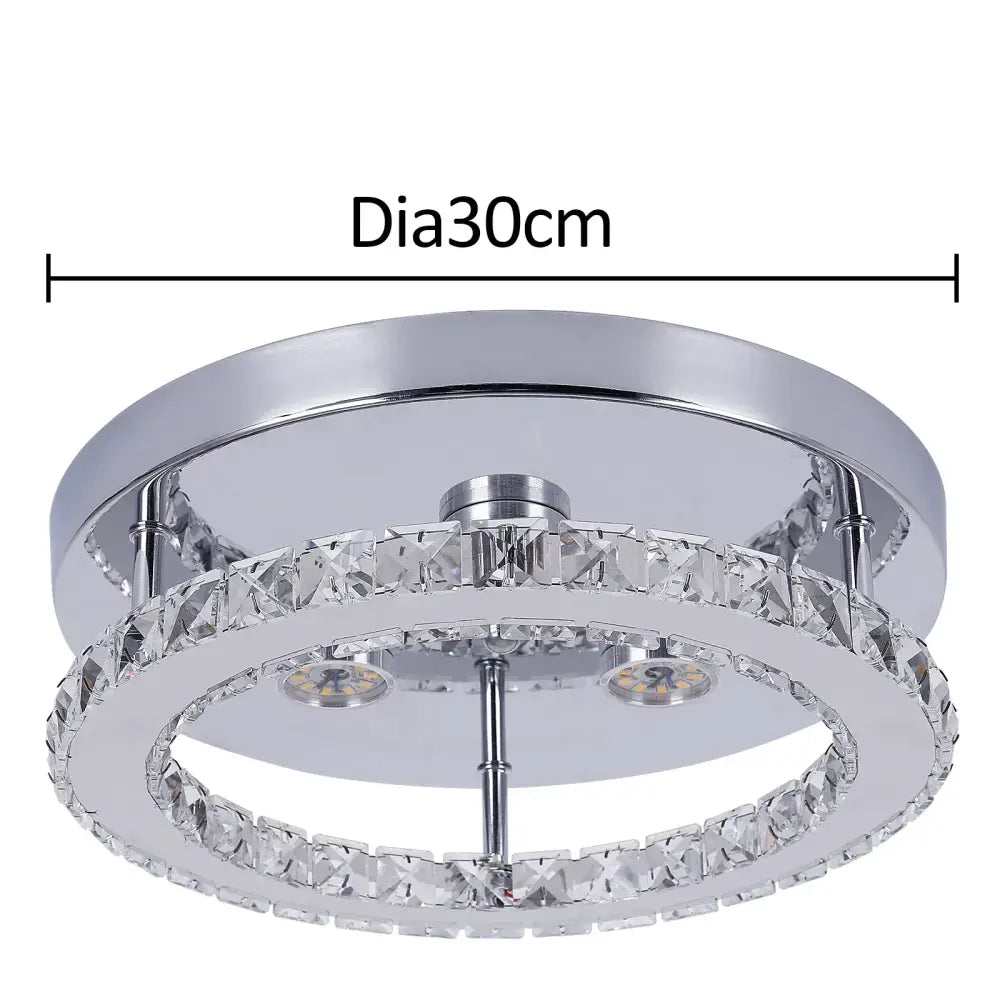 Decorbites crystal ceiling lamp smart led chandelier with chrome double-ring design and clear faceted crystals