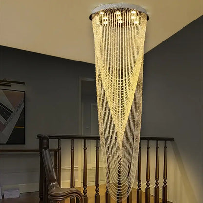 DecorBites crystal ceiling light with clear faceted beads and circular top for elegant home stairs lighting
