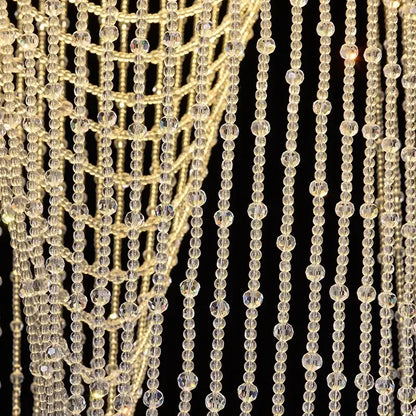 DecorBites™ crystal ceiling light featuring cascading clear crystal beads on gold-toned chains for elegant home lighting