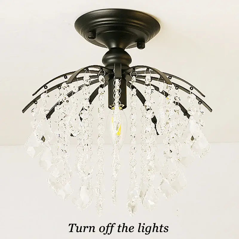 Black metal DecorBites crystal ceiling light with cascading clear crystal droplets for kitchen bedroom and aisle use