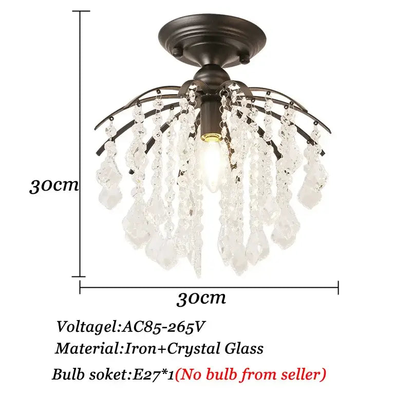 A 30cm diameter decorbites crystal ceiling light with dark bronze iron base and cascading clear glass droplets for modern luxury