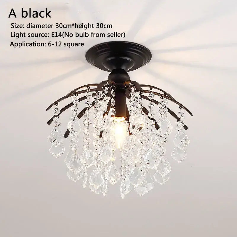 Black metal DecorBites crystal ceiling light with dangling clear crystal droplets for modern luxury interior lighting