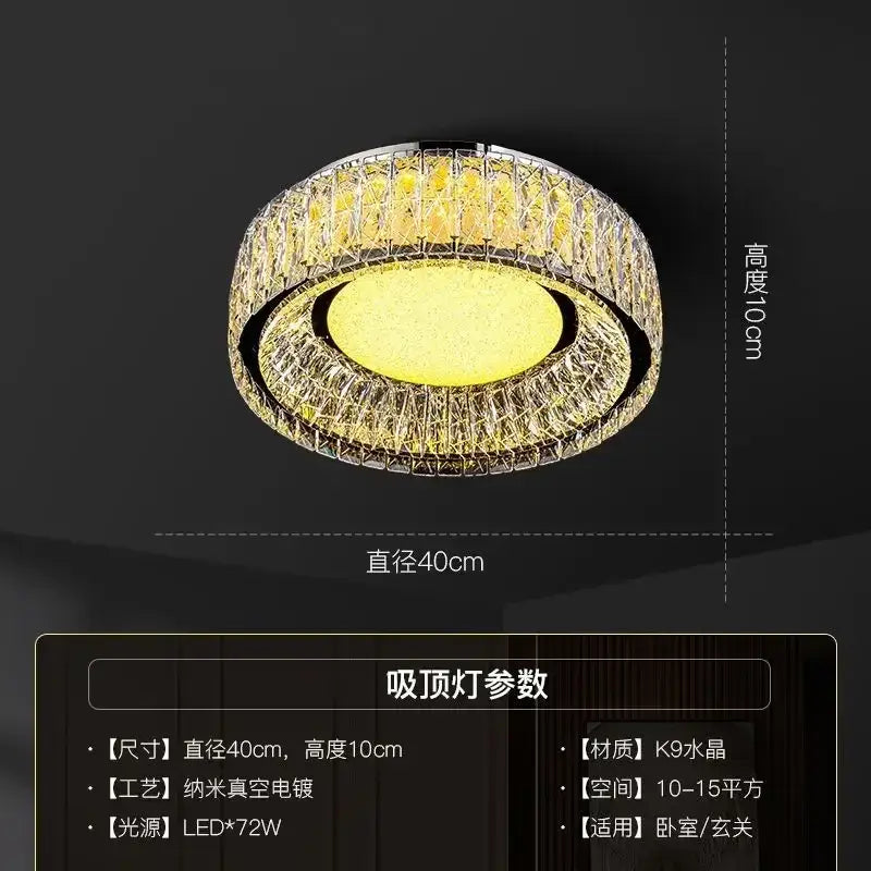 Decorbites crystal ceiling light with warm yellow led and faceted k9 crystal rings in chrome frame for modern interiors