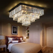 Rectangular decorbites crystal ceiling light with black metal frame and cascading clear glass prisms for modern décor