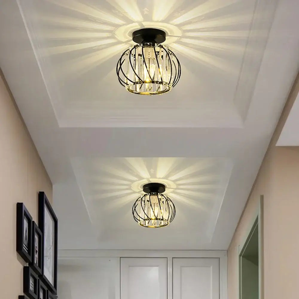 Black metal decorbites crystal ceiling light with clear crystal accents and warm glow for hallway bedroom dining room