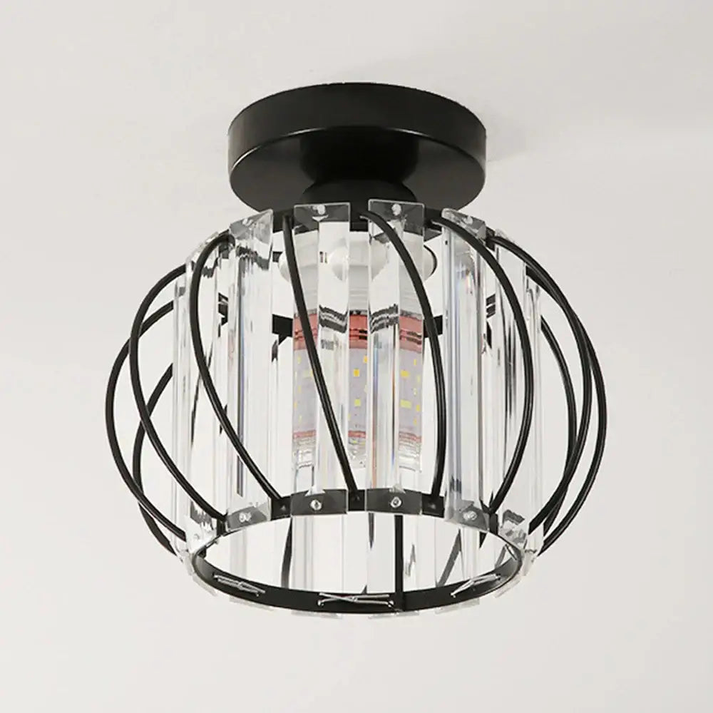 Black metal DecorBites crystal ceiling light with clear crystal rods and LED bulbs for hallway and bedroom use