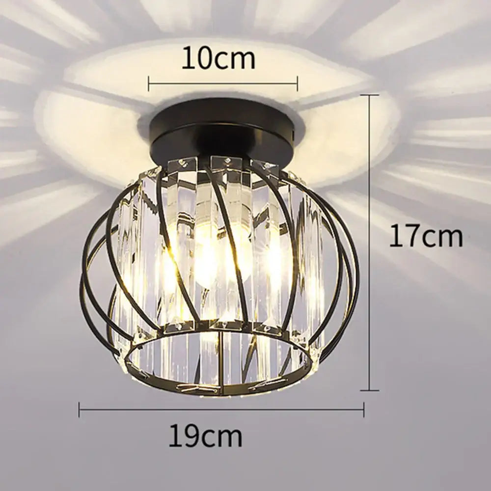 Black metal decorbites crystal ceiling light with clear crystal prisms for indoor hallway and bedroom use