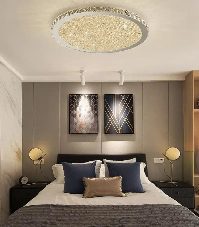 DecorBites crystal ceiling light with sparkling crystal center and sleek white rim for home living room and bedroom