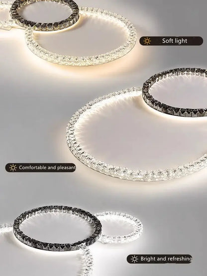 Modern decorbites crystal ceiling lights led chandelier with crystal-encrusted rims and adjustable brightness for indoor use