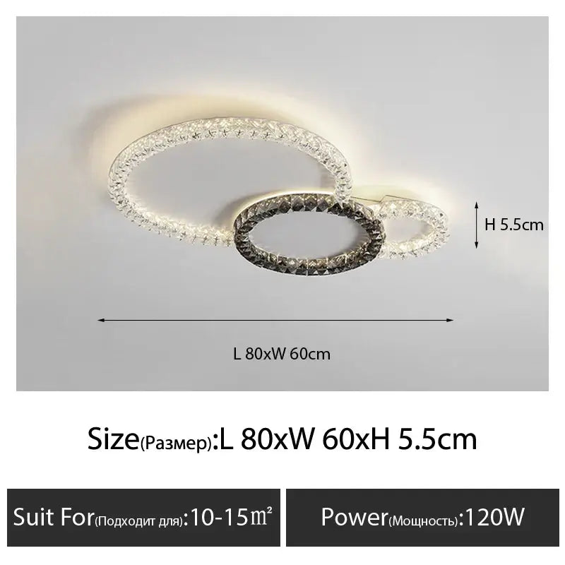 Modern decorbites crystal ceiling double-ring light with clear and dark crystals and sleek metallic frame for living room use