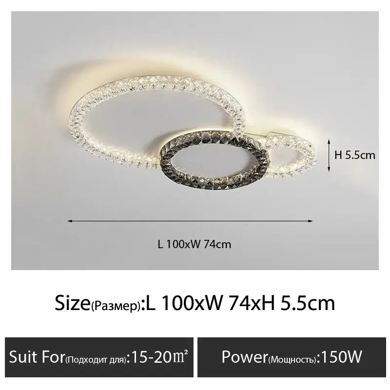 Modern decorbites crystal ceiling light with double crystal-encrusted rings and sleek metallic finish for living spaces