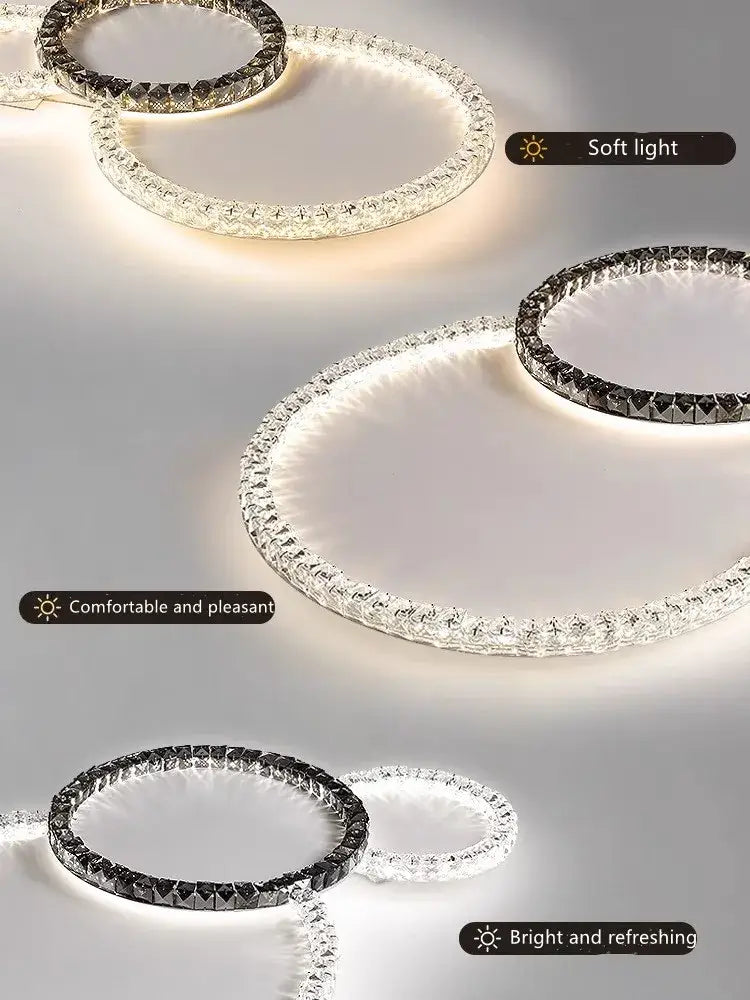 Modern decorbites crystal ceiling lights led chandelier with circular crystal-encrusted rims and adjustable brightness