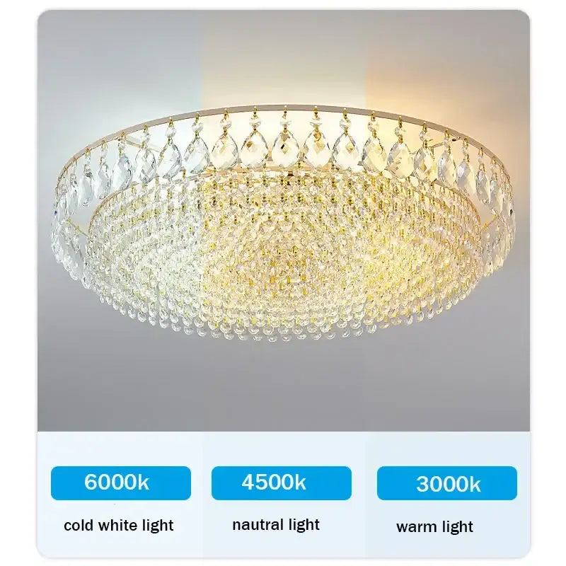DecorBites™ gold-toned crystal ceiling lights with multi-tier clear crystals for luxurious master bedroom decor