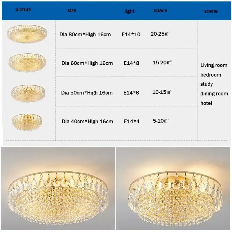 Gold-toned decorbites crystal ceiling lights featuring dangling teardrop crystals in a circular frame for elegant decor
