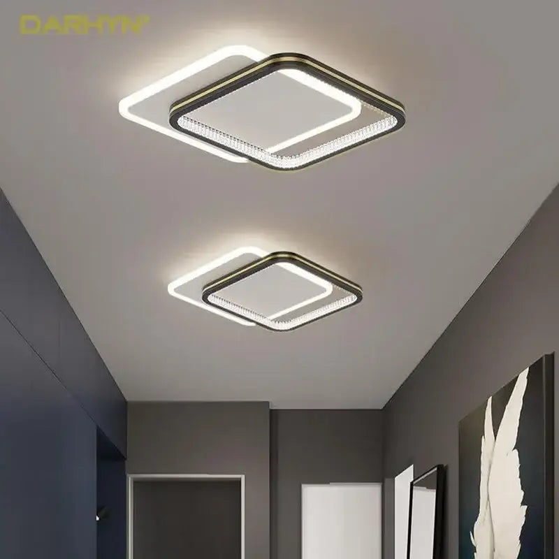 Modern square decorbites crystal ceiling light with sleek metallic frame and glowing led ring for indoor use