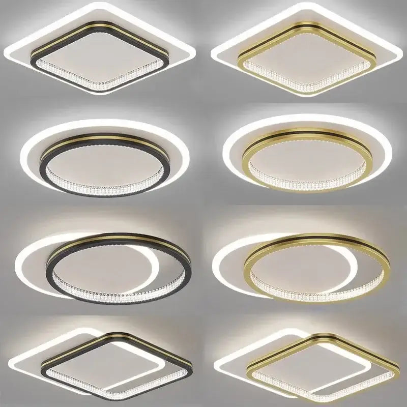 Modern decorbites crystal ceiling lights with black and gold frames featuring embedded crystal accents for indoor use