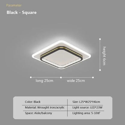 Black square LED ceiling lights with acrylic and wrought iron frame in DecorBites crystal ceiling lights modern design