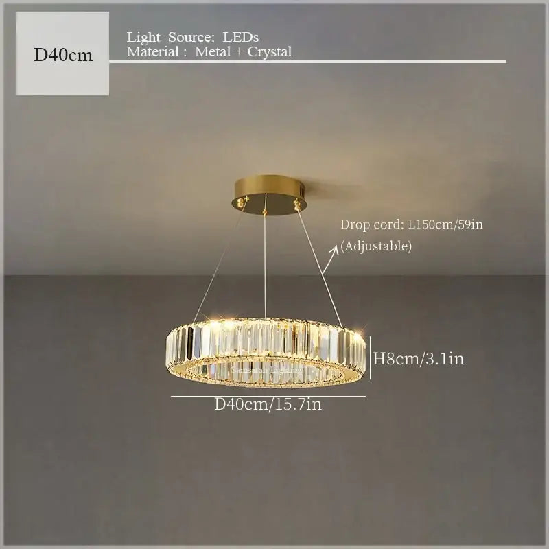 Gold-toned decorbites crystal ceiling pendant chandelier with clear crystal accents and led lighting for luxe room decor