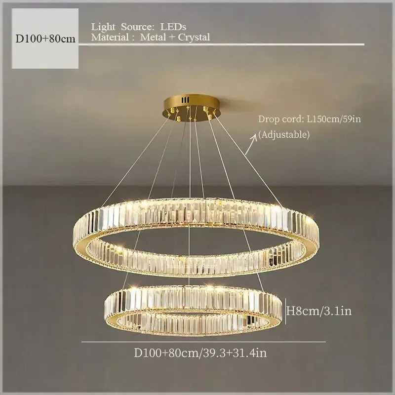Gold-toned decorbites crystal ceiling pendant chandelier with clear crystal accents and led lighting for luxe room decor
