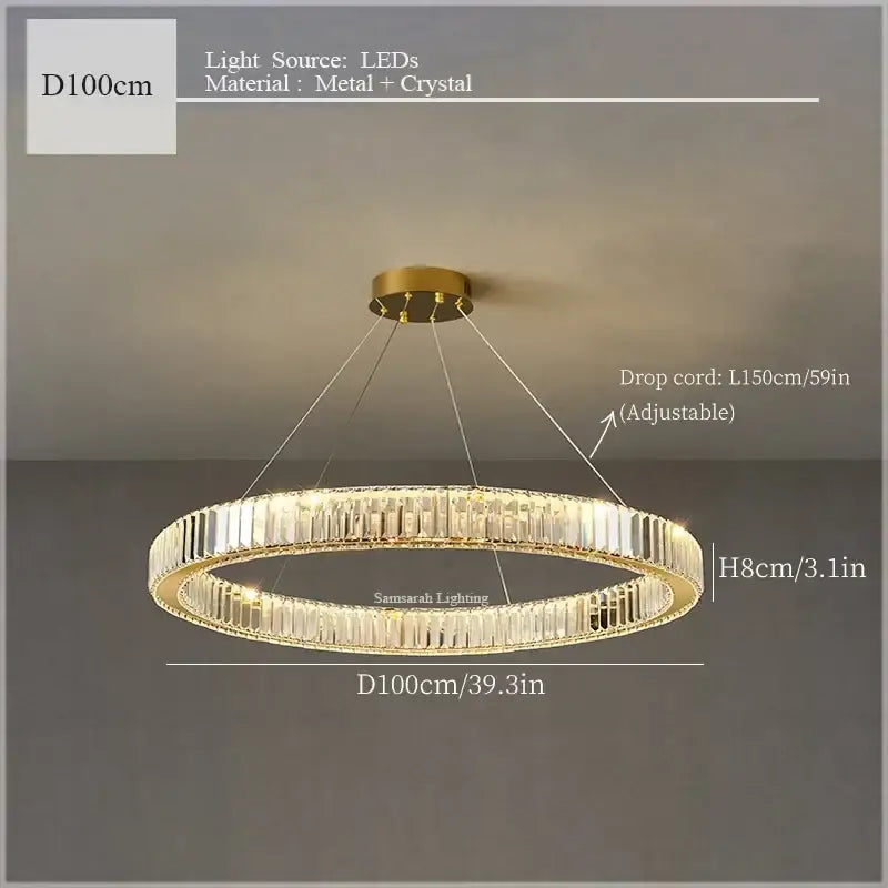 Gold-toned decorbites crystal ceiling pendant chandelier with clear crystal rods and led lights for luxe room decor