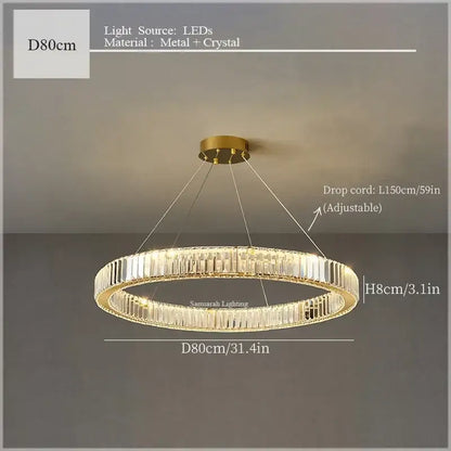 Gold-toned DecorBites crystal ceiling pendant chandelier with modern design, crystal accents, and led lighting for luxe decor