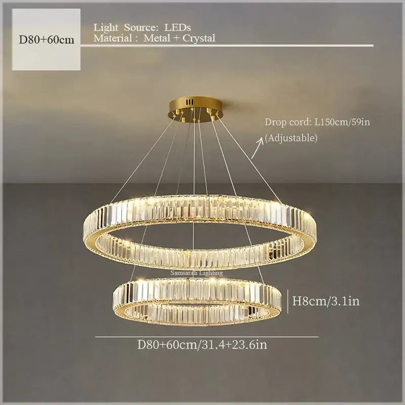 Gold-toned decorbites crystal ceiling double-ring chandelier with clear crystal accents and led lighting for luxe decor
