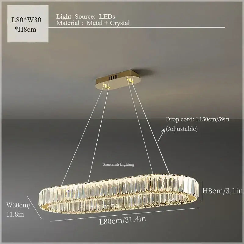 Gold-toned decorbites crystal ceiling pendant chandelier with faceted crystals and led lighting for luxe room decor