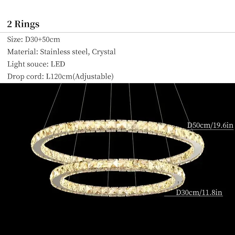 Modern double-ring pendant light with stainless steel frame and crystal accents by decorbites crystal ceiling pendant