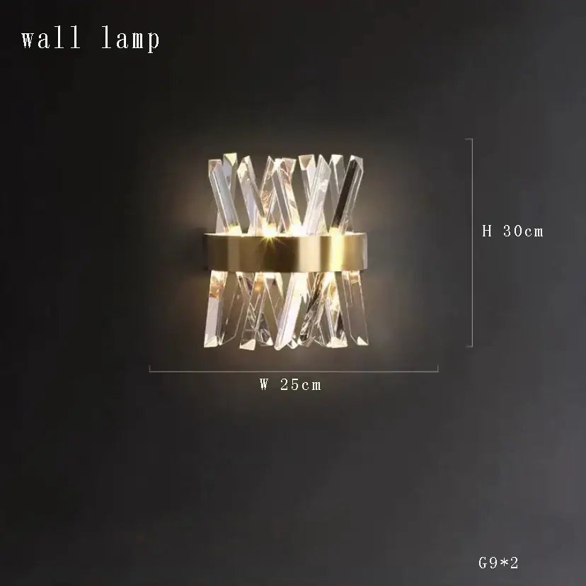 Gold-toned decorbites crystal ceiling pendant light with clear crystal prisms in a modern geometric pattern