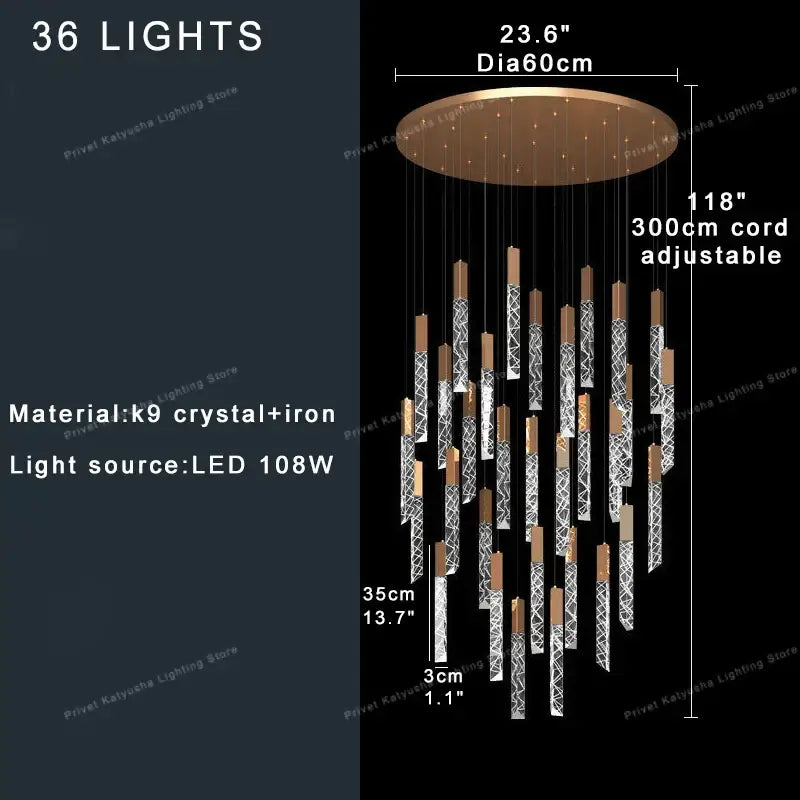 Elegant decorbites crystal ceiling pendant lights featuring 36 led k9 crystal bulbs with warm bronze iron finish