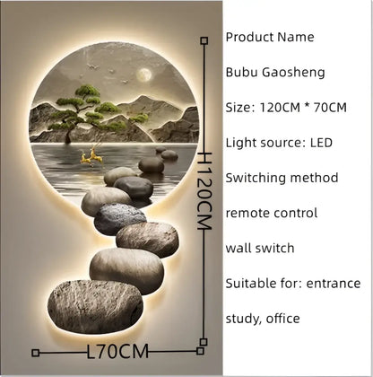 Decorbites crystal ceramic led wall lamp featuring led-lit circular serene landscape with moon for modern wall decor