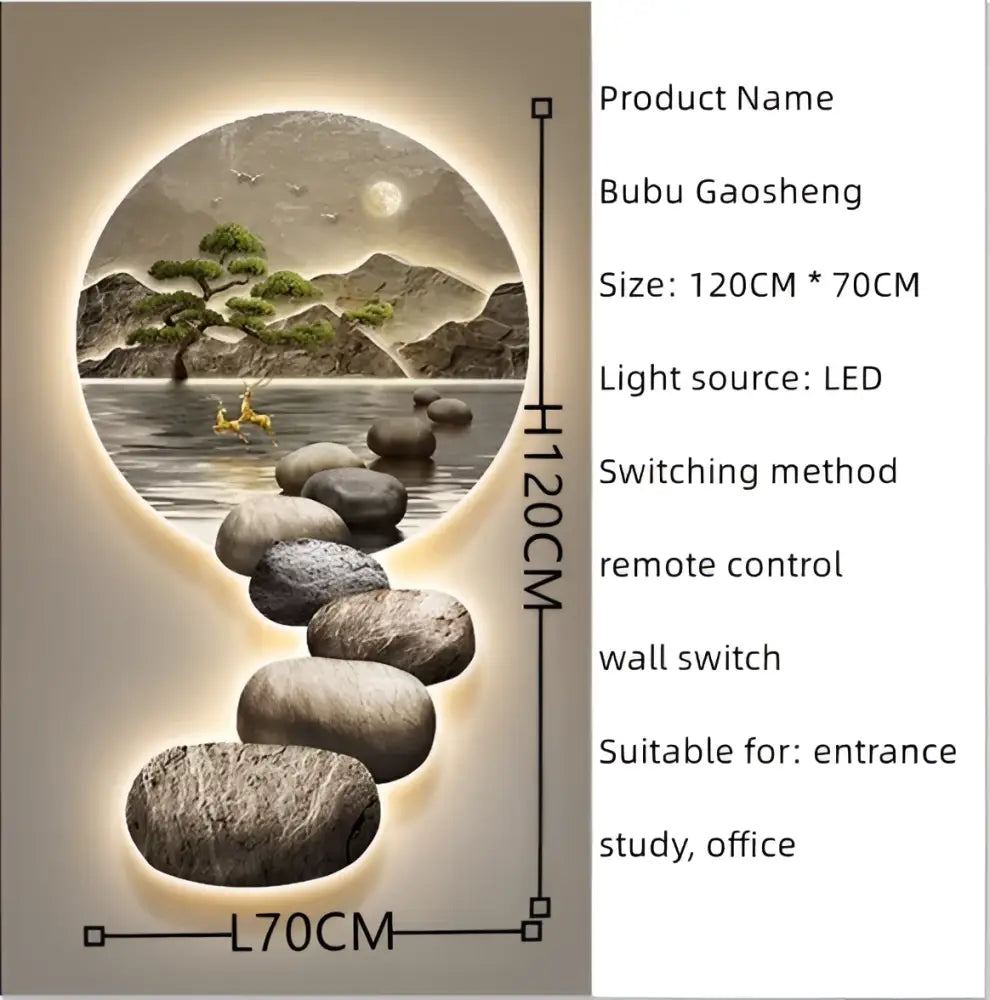 Decorbites crystal ceramic led wall lamp featuring led-lit circular serene landscape with moon for modern wall decor