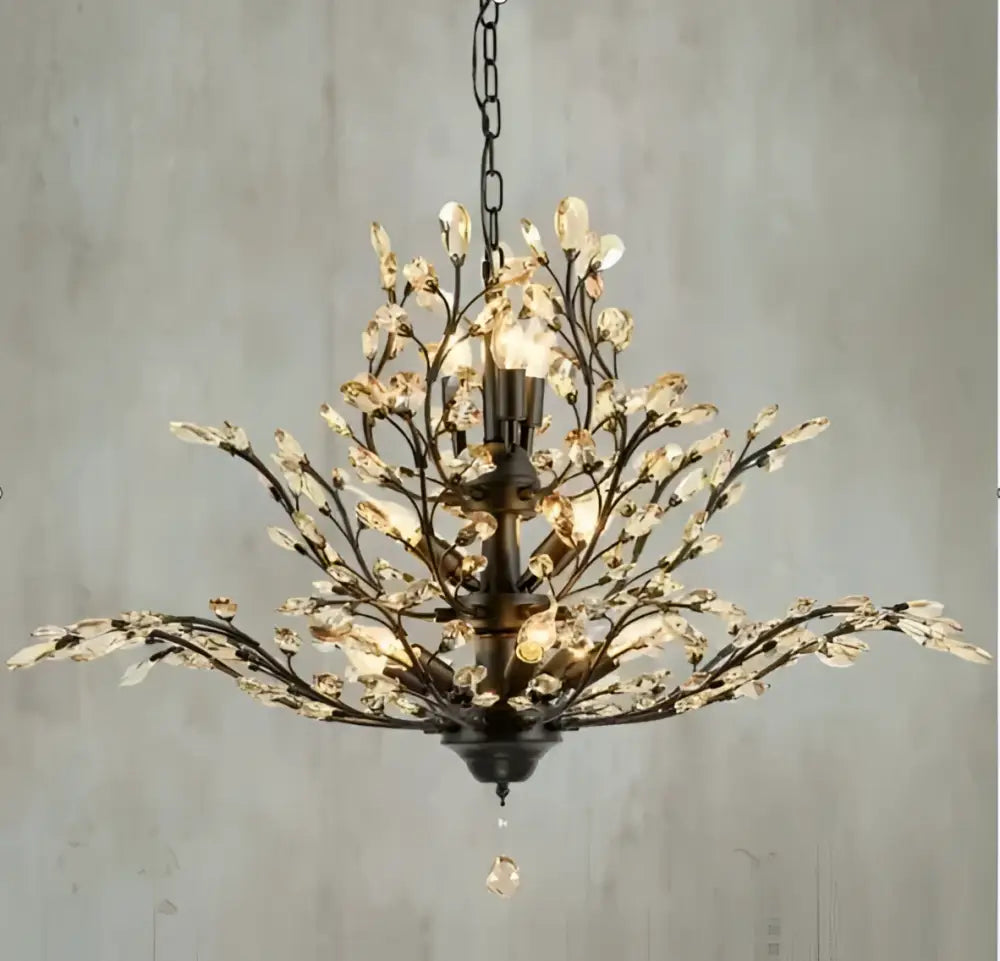 Antique bronze decorbites crystal chain pendant chandelier with clear crystal buds and teardrop pendant for indoor decor