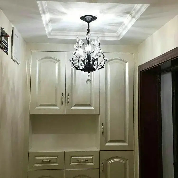 Black wrought iron decorbites crystal chain pendant chandelier with crystal accents for indoor LED lighting decor