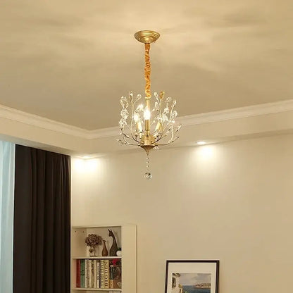 Gold-toned decorbites crystal chain pendant chandelier with crystal accents and twisted stem for indoor decor lighting