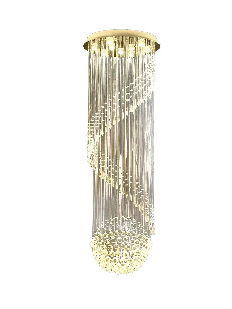 Elegant gold-toned DecorBites crystal chain pendant light chandelier with cascading crystal strands for living room and staircase
