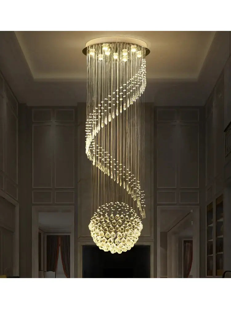 Elegant DecorBites crystal chain pendant light chandelier with spiral design and cascading clear glass beads for living room