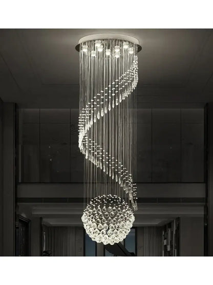 Decorbites crystal chain pendant light chandelier with clear glass beads and crystal droplets for living room and staircase