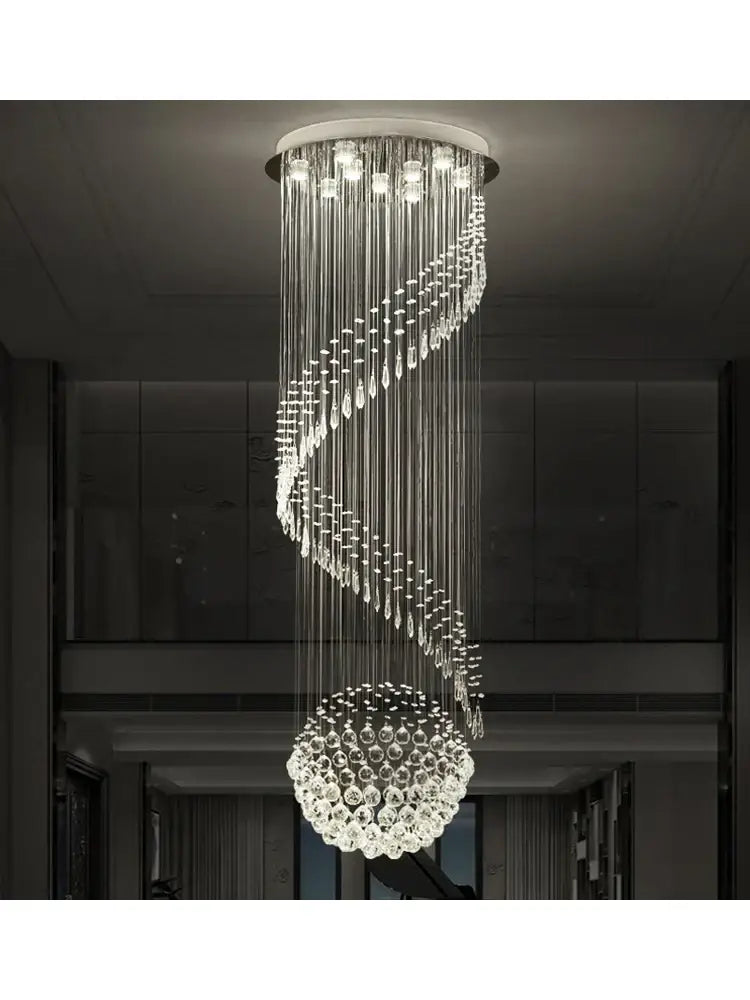 Decorbites crystal chain pendant light chandelier with clear glass beads and crystal droplets for living room and staircase
