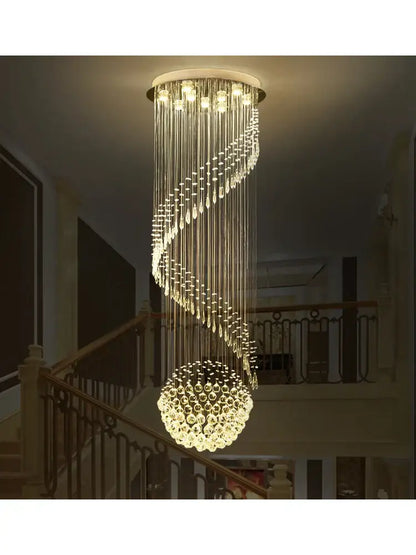 Luxurious decorbites crystal chain pendant light chandelier with spiral clear crystals for living room and staircase